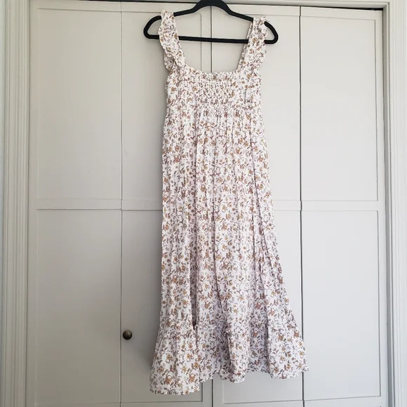 Noralee / Riley and Cru Mustard and White Floral Shirred Maxi Dress size XS - Picture 10 of 13